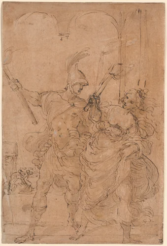 Alexander and Thaïs Setting Fire to Persepolis by Lodovico Carracci, drawing, 1592