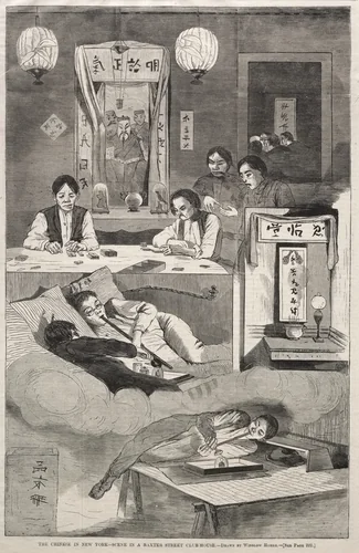 The Chinese in New York - Scene in a Baxter Street Club-House by Winslow Homer, print, 1874