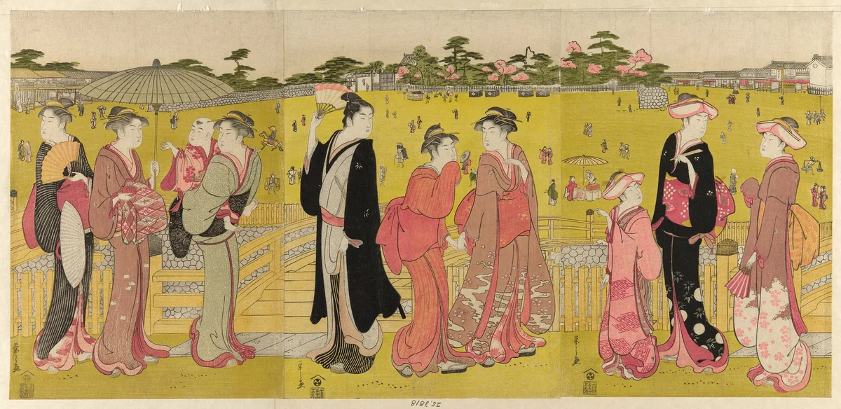 Strolling near Mihashi in Ueno by Chobunsai Eishi, print, 1775-1829