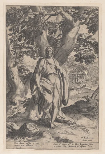 Saint John the Baptist in the wilderness by anonymous, print, 1575-1675