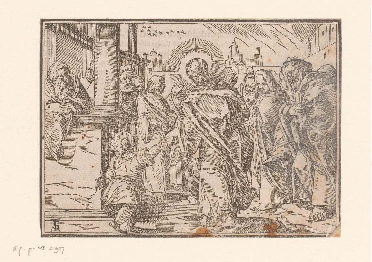 Christus vertelt zijn discipelen: weest als kinderen by anonymous, print, 1625