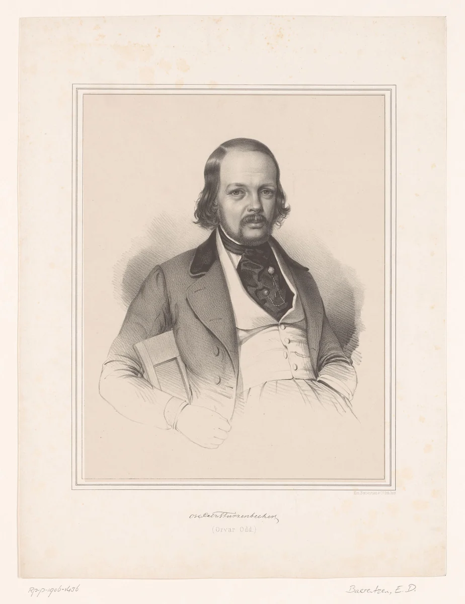 Portret van Oscar Patrick Sturzenbecher by Emilius Ditlev Baerentzen, print, 1837-1868