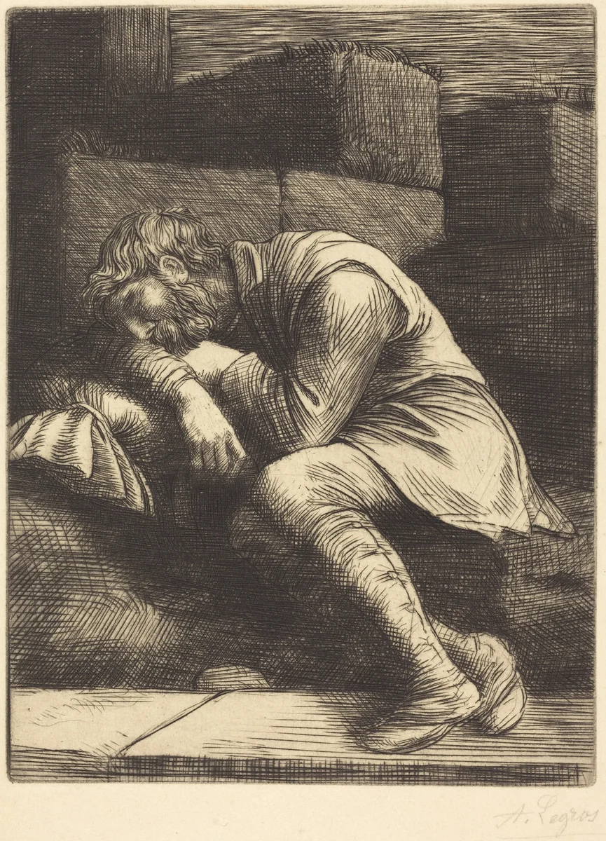 Sleeping Beggar (Mendiant endormi) by Alphonse Legros, print, 1837-1911