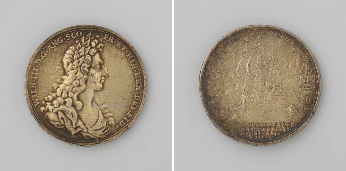 Zeeslag bij Kaap La Hogue 1692 by G. Hautz, metalwork, 1692