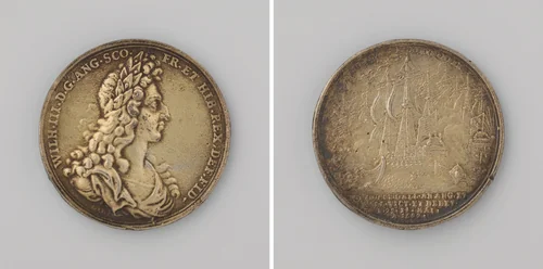 Zeeslag bij Kaap La Hogue 1692 by G. Hautz, metalwork, 1692