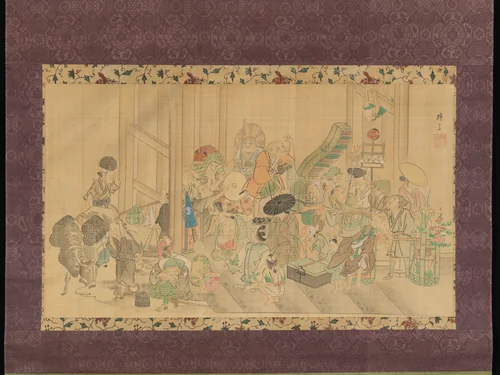 Taking Shelter from the Rain by Teisai Hokuba (蹄斎北馬), painting, 1800-1844