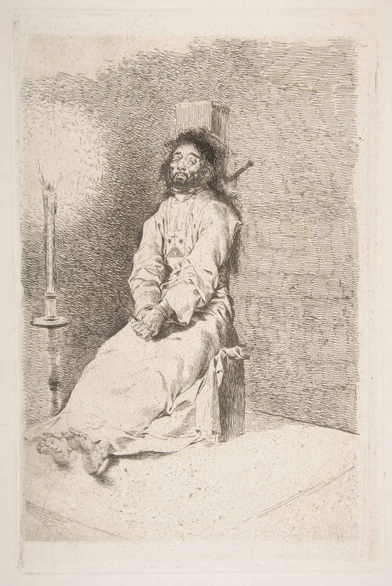The garroted man (El agarrotado) by Goya, print, 1770-1780