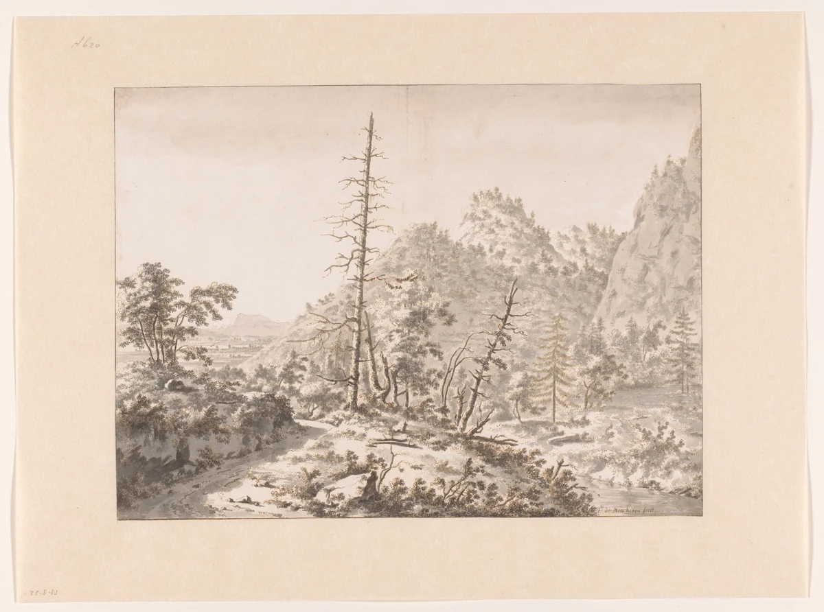 View near Grenoble by Frederik de Moucheron, drawing, 1669