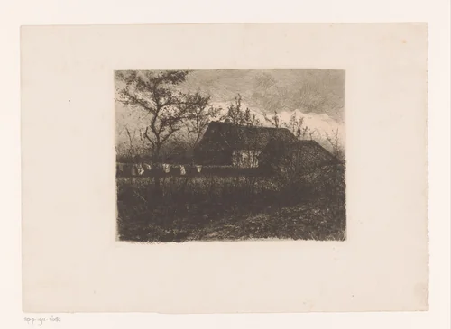 Landschap met boerenhoeve by Jean Pierre François Lamorinière, print, 1838-1911