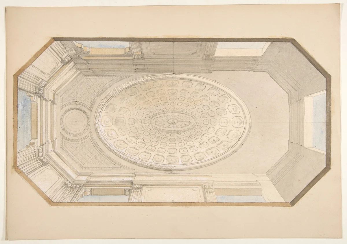 Design for a coiffered ceiling by Jules-Edmond-Charles Lachaise, drawing, 1850-1900