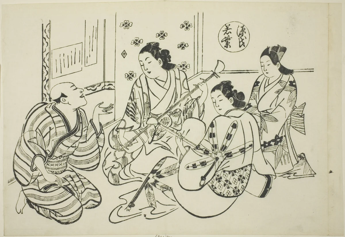The Waka Murasaki Chapter from "The Tale of Genji" (Genji Waka Murasaki), from a series of Genji parodies by Okumura Masanobu (奥村政信), print, 1705-1715