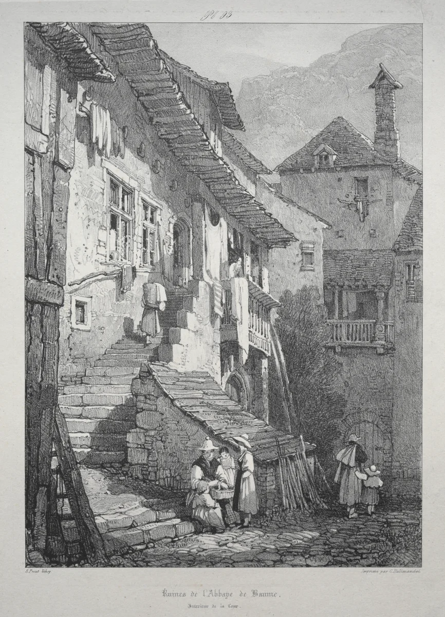 Ruins of the Abbey of Baume. Interior of the Court by Samuel Prout, print