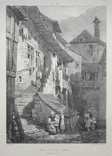 Ruins of the Abbey of Baume. Interior of the Court by Samuel Prout, print