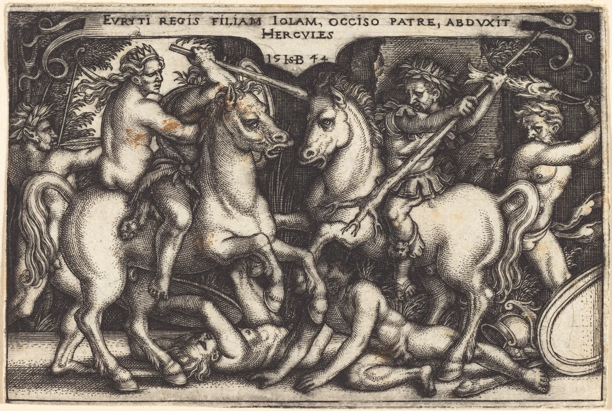 Hercules Abducting Iole by Sebald Beham, print, 1544