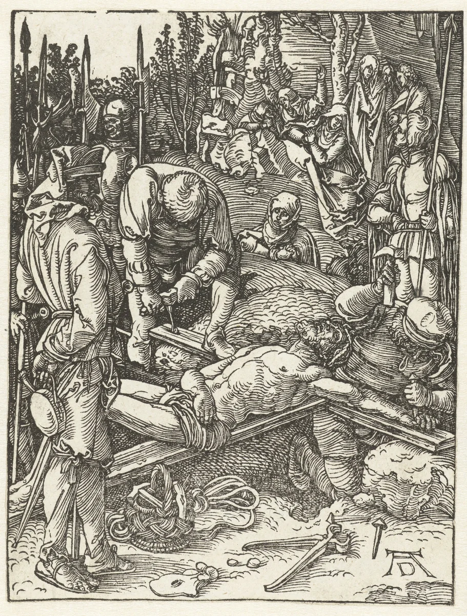 Christus aan het kruis genageld by Unknown, print, 1509