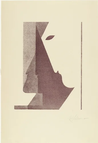 Three Profiles between the Vertical and the Diagonal (Drei Profile zwischen der Senkrechten und der Diagonalen) from Play on Heads (Spiel mit Köpfen) by Oskar Schlemmer, print, 1920