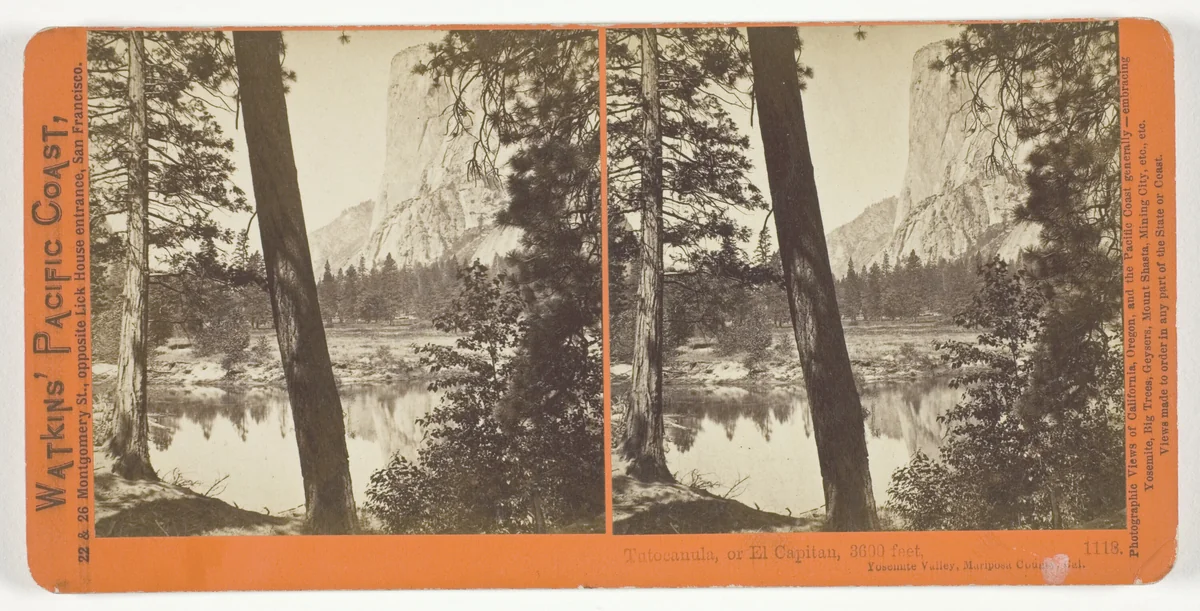 Tutocanula, or El Capitan, 3600 ft., Yosemite Valley, Mariposa County, Cal., No. 1118 from the series "Watkins' Pacific Coast" by Carleton Watkins, photograph, 1861-1876