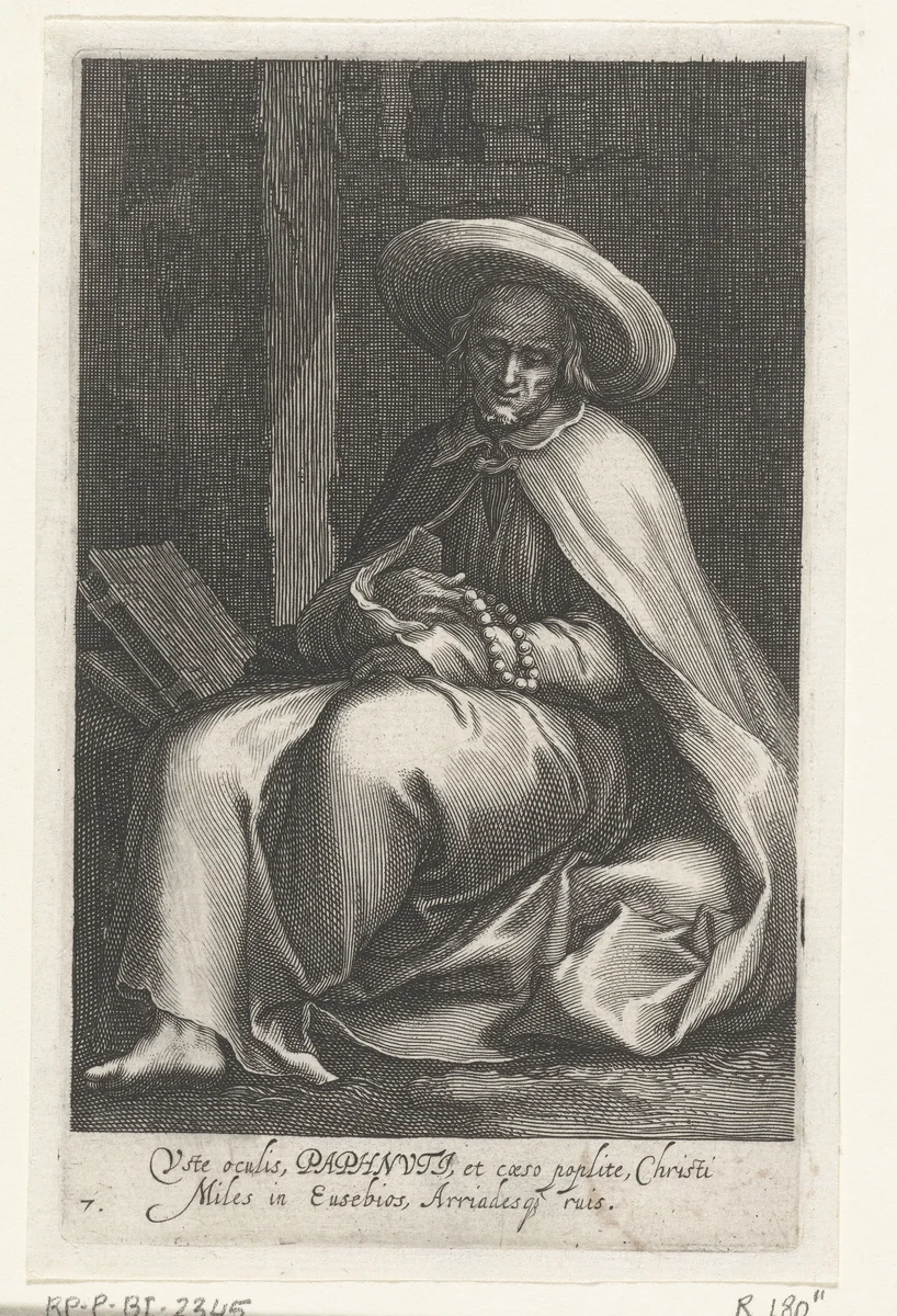 Heilige Paphnutius de Grote van Egypte als kluizenaar by Boëtius Adamsz. Bolswert, print, 1590-1612