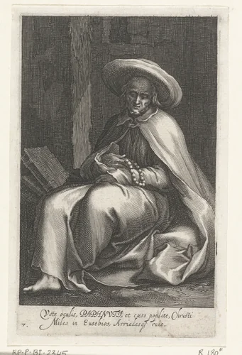 Heilige Paphnutius de Grote van Egypte als kluizenaar by Boëtius Adamsz. Bolswert, print, 1590-1612