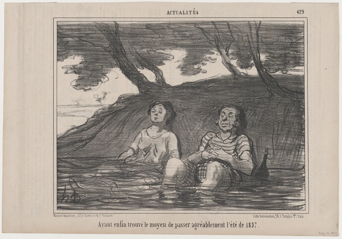 Ayant enfin trouvé..., from Actualités, published in Le Charivari, August 14, 1857 by Honoré Daumier, print, 1857