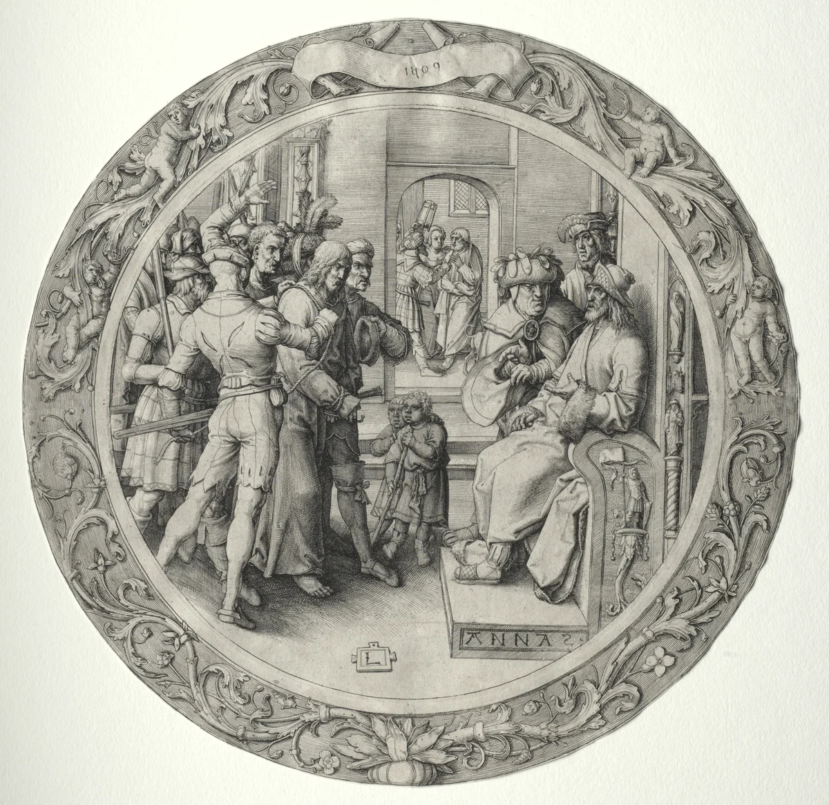 The Round Passion: Christ before the High Priest by Lucas van Leyden, print, 1509