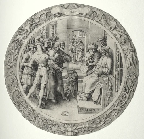 The Round Passion: Christ before the High Priest by Lucas van Leyden, print, 1509