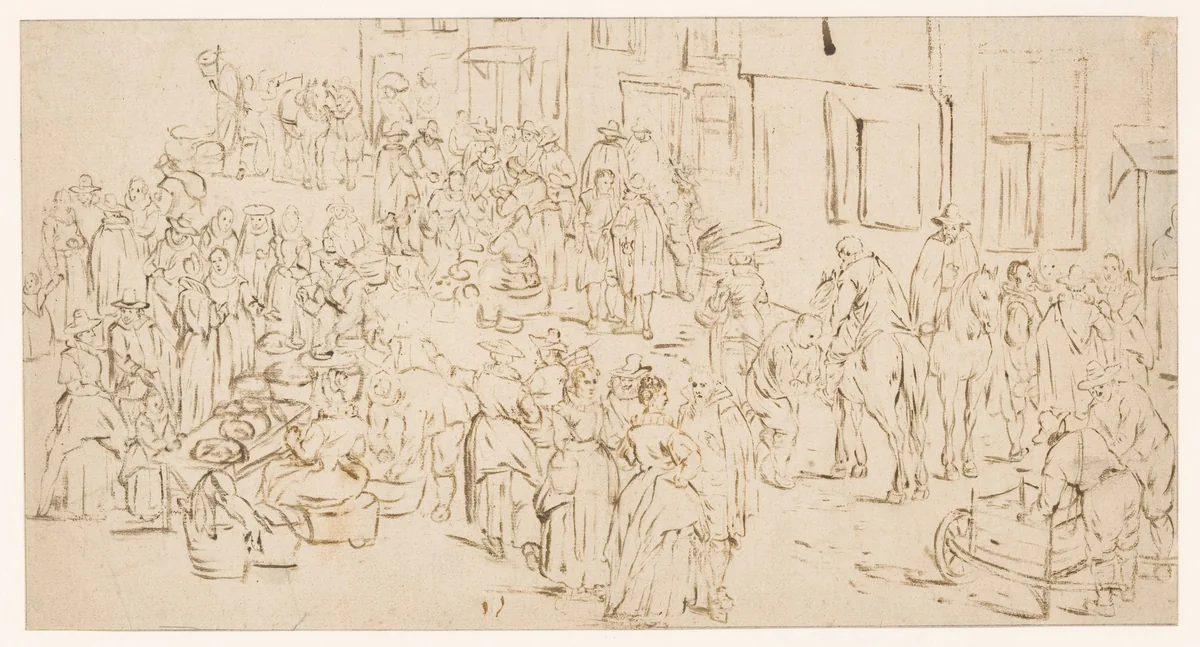 Marktscène by anonymous, drawing, 1600-1699