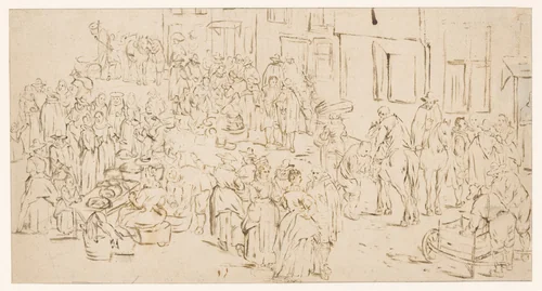 Marktscène by anonymous, drawing, 1600-1699