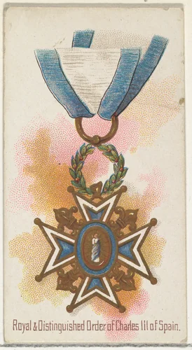 Royal and Distinguished Order of Charles III of Spain, from the World's Decorations series (N30) for Allen & Ginter Cigarettes by Allen & Ginter, print, 1890