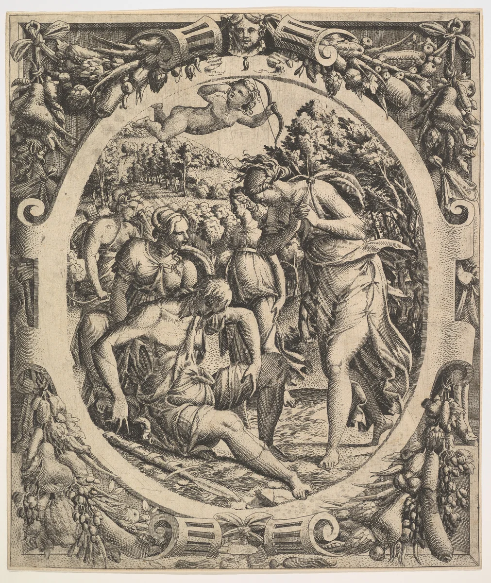 The Death of Adonis by Jean Mignon, print, 1544