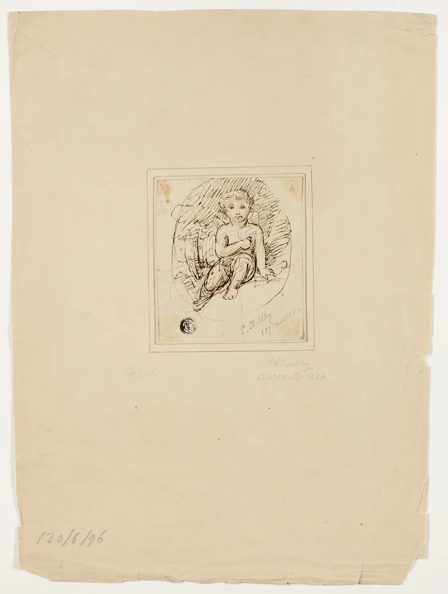 Seated Cupid by Samuel Shelley, drawing, 1776-1808