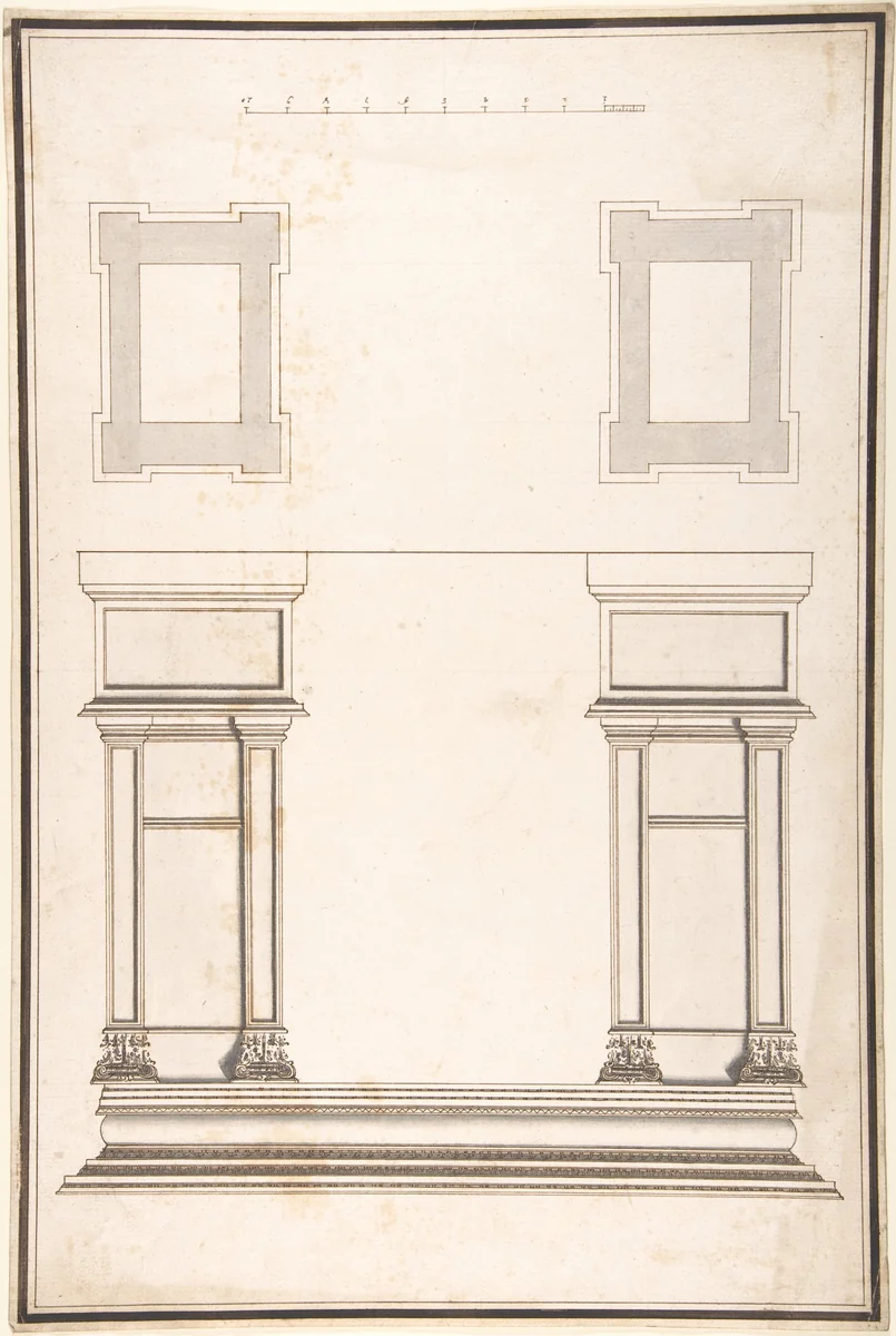 Entrance Portal: Plan and Elevation, Each Pier Consisting of Two Pilasters by Antonio Maria Visentini, drawing, 1688-1782