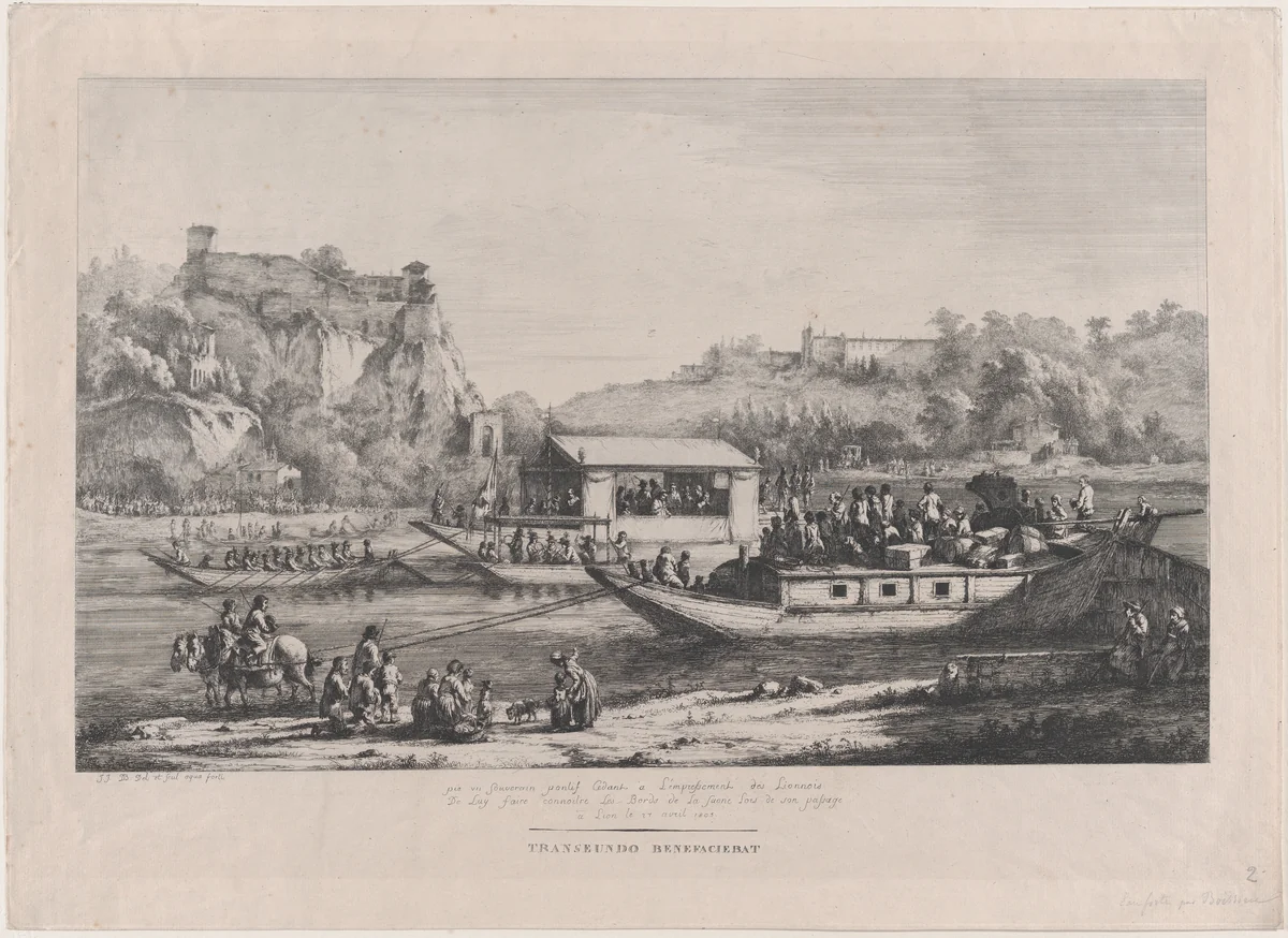 Pope Pius VII on the Saône by Jean Jacques de Boissieu, print, 1805