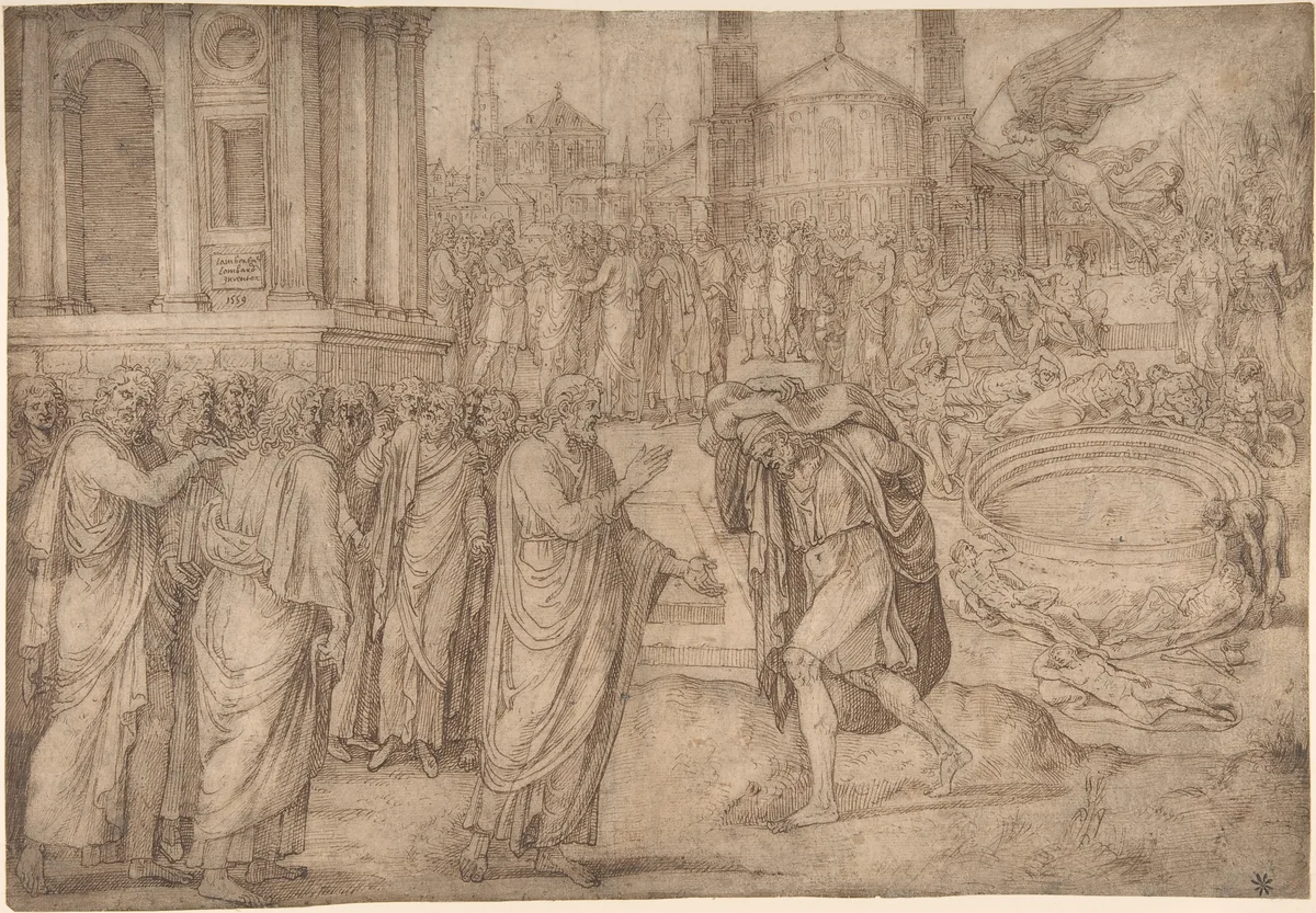 Christ Healing at the Pool of Bethesda by Lambert Lombard, drawing, 1520-1566