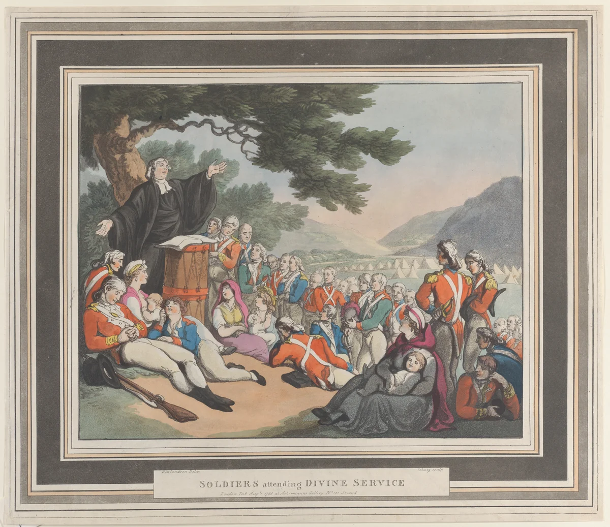 Soldiers Attending Divine Service by Heinrich Joseph Schütz, print, 1798