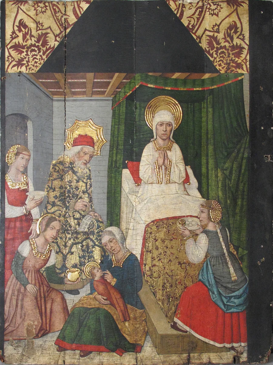 Panel with the Birth of St. John the Baptist from Retable by Domingo Ram, painting, 1400-1499