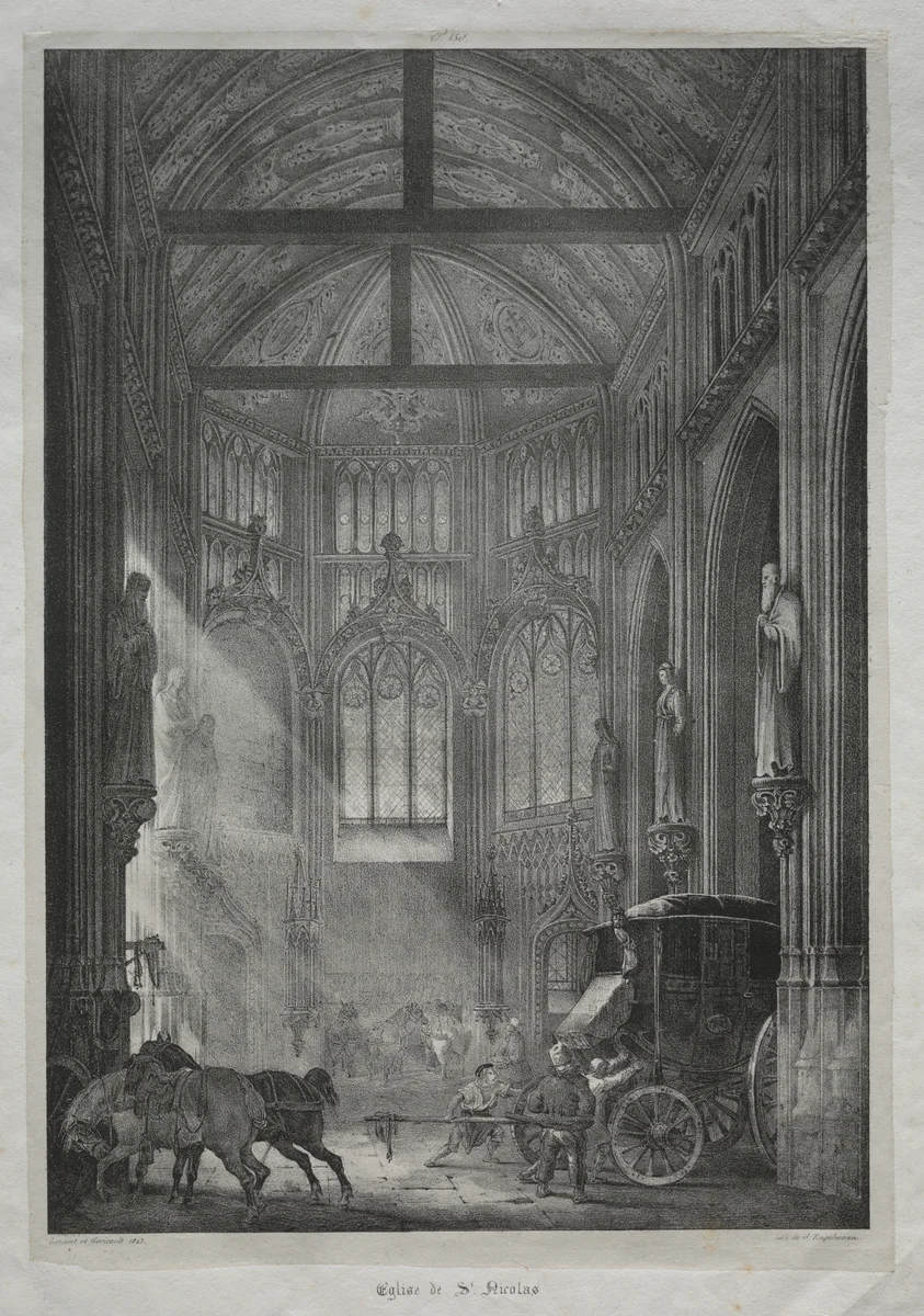 Church of St. Nicholas, Rouen by Charles Louis Lesaint, print, 1823