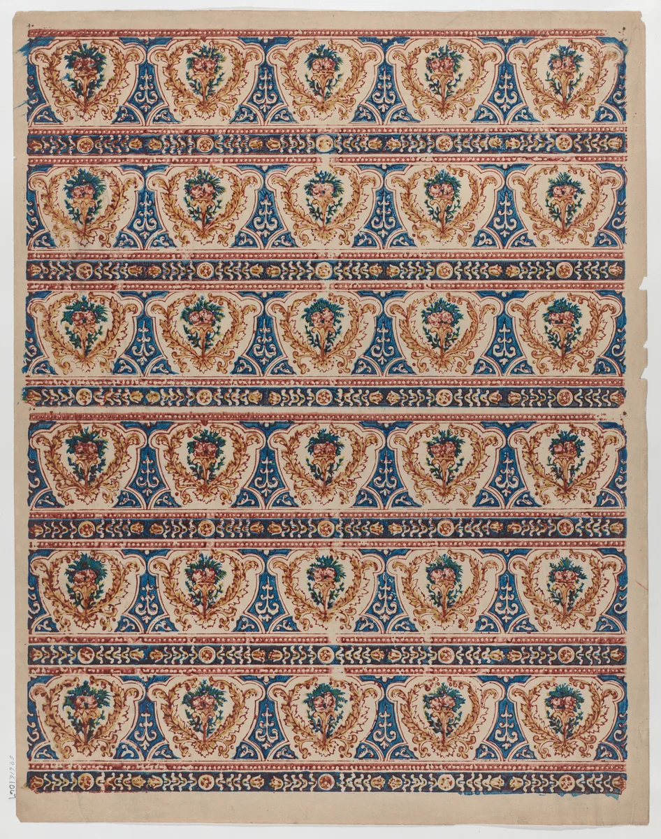 Sheet with two borders with three bands each containing five wreaths by anonymous, print, 1775-1875