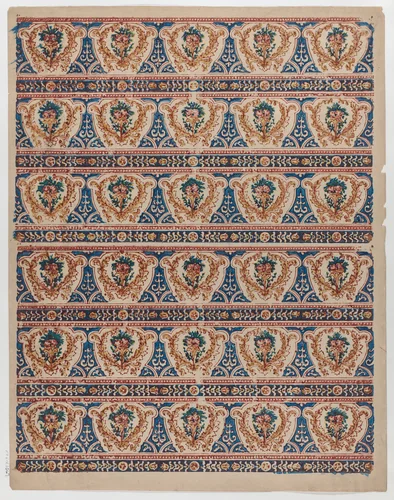 Sheet with two borders with three bands each containing five wreaths by anonymous, print, 1775-1875