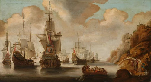 A French Squadron near a Rocky Coast by Jacob Bellevois, painting, 1640-1676