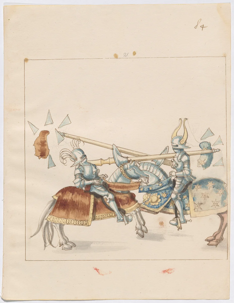 Mock Joust of War with Flying and Exploding Shields by German 16th Century, drawing, 1515