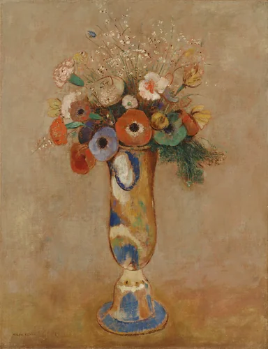 Wildflowers in a Long Neck Vase by Odilon Redon, painting, 1912