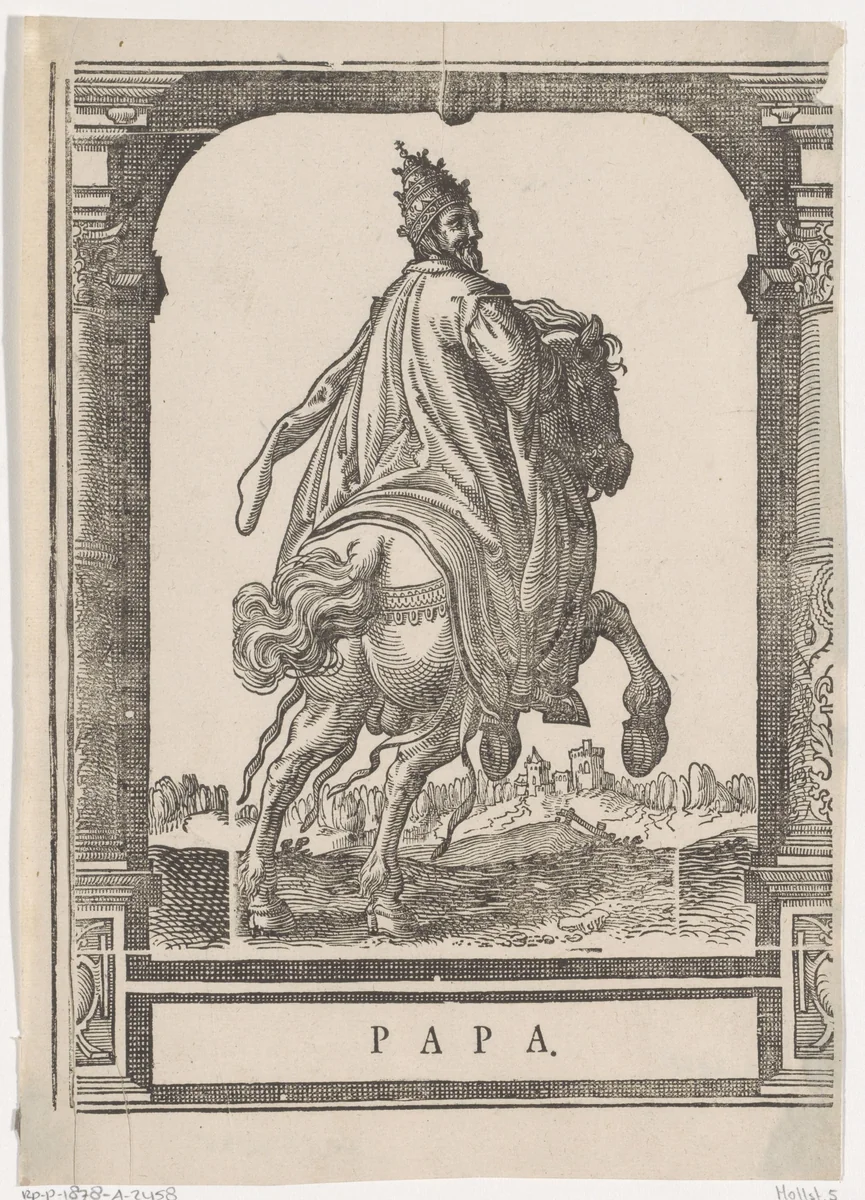 Ruiterportret van een paus by Philips Serwouters, print, 1601-1650