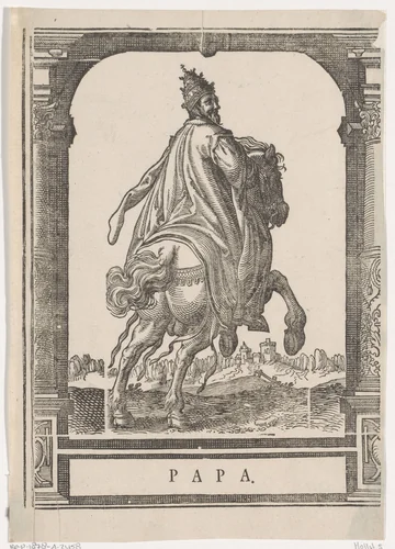 Ruiterportret van een paus by Philips Serwouters, print, 1601-1650