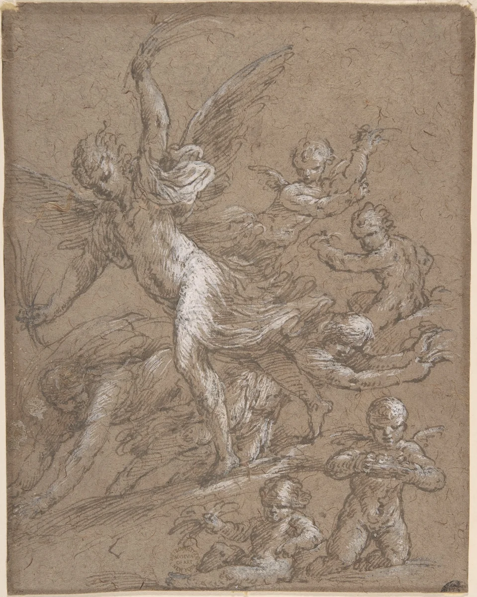 Angels and Putti by anonymous, drawing, 1600-1700