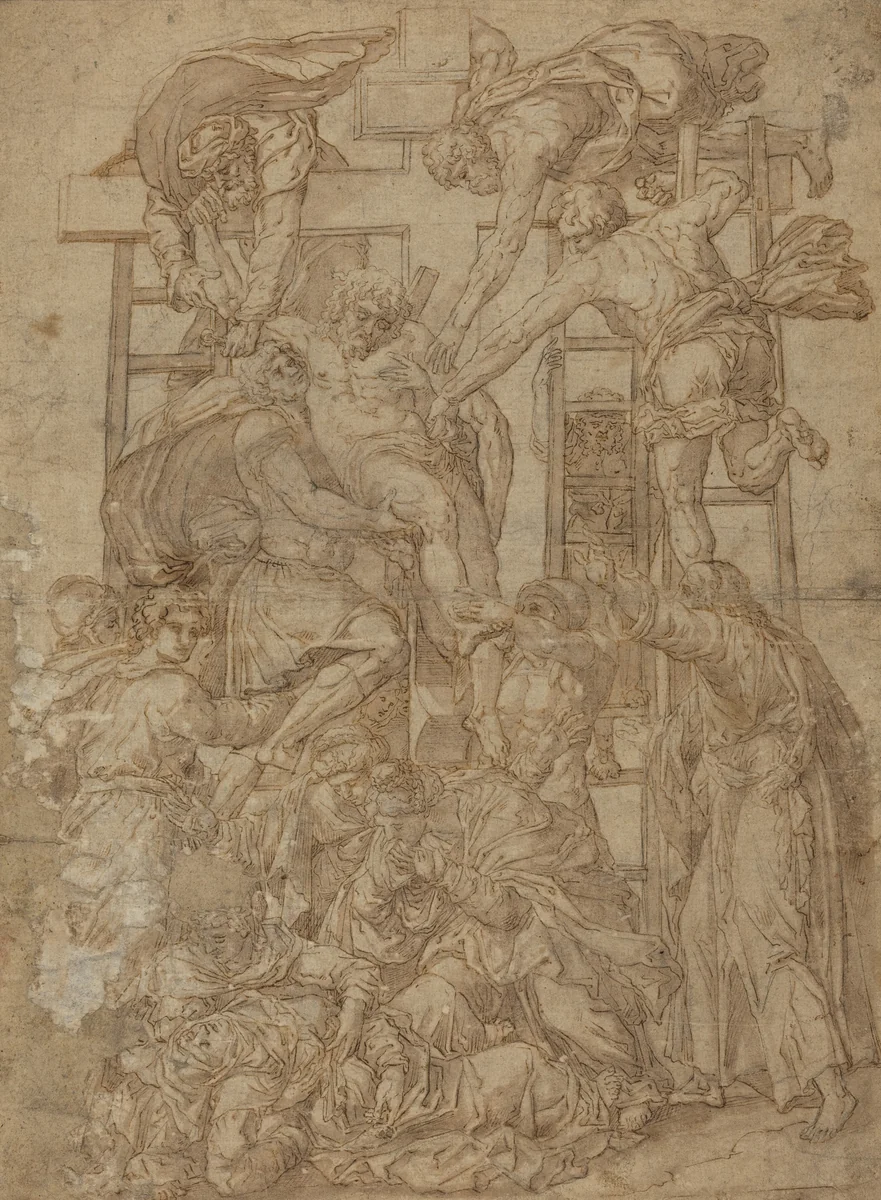Descent from the Cross by Anonymous Artist; Daniele Ricciarelli, drawing, 1509-1566
