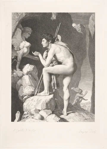Oedipus and the Sphinx, after Ingres by Claude-Ferdinand Gaillard, print, 1867-1887