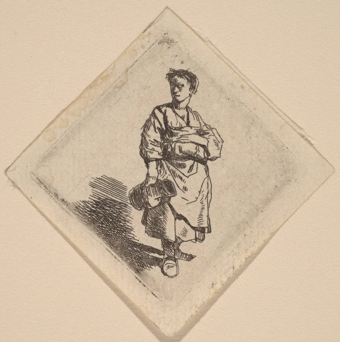 The Woman with the Jug, Standing by Cornelis Bega, print, 1631-1664