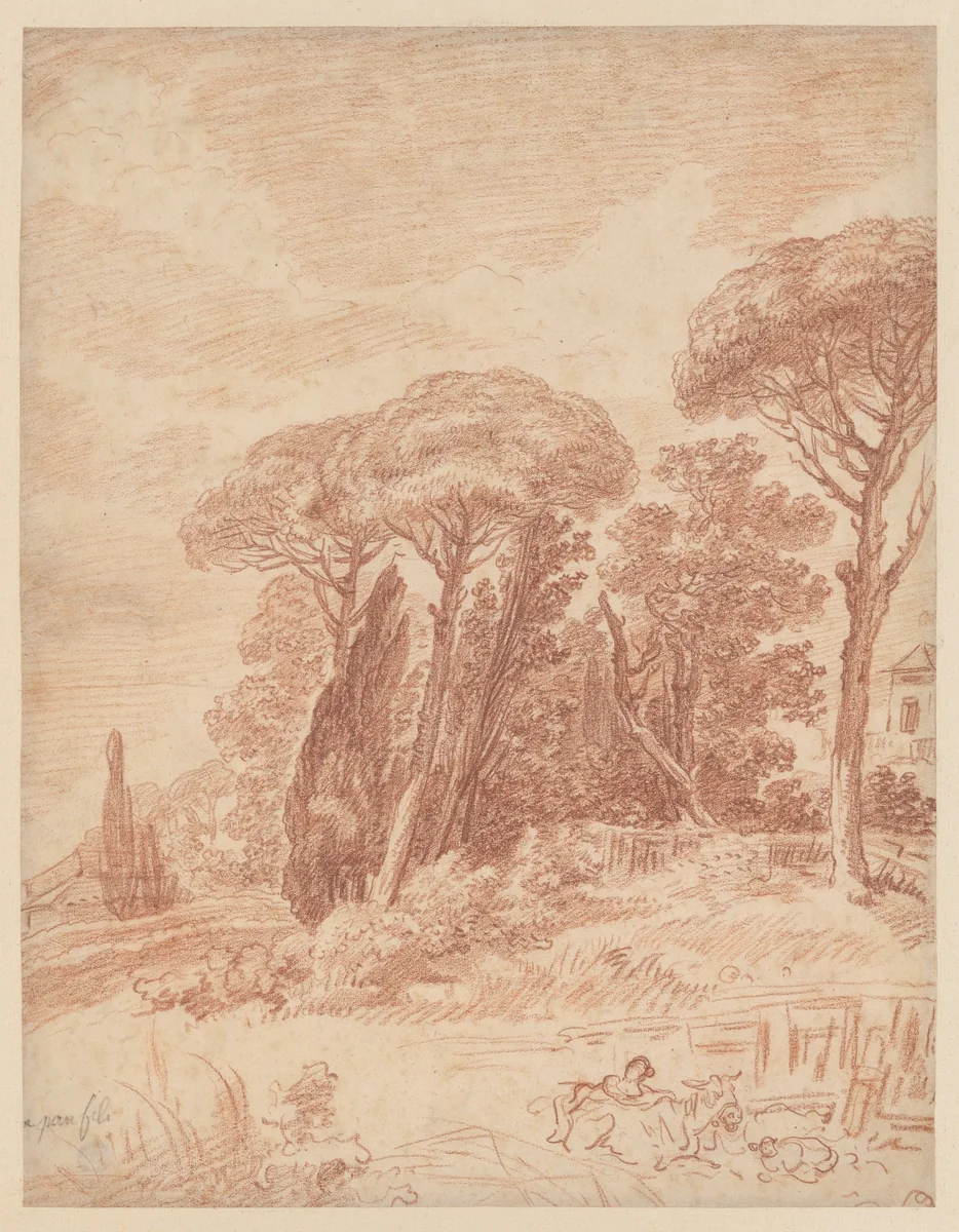 Gardens of the Villa Pamphili, Rome by Hubert Robert, drawing, 1700-1799