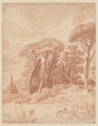 Gardens of the Villa Pamphili, Rome by Hubert Robert, drawing, 1700-1799